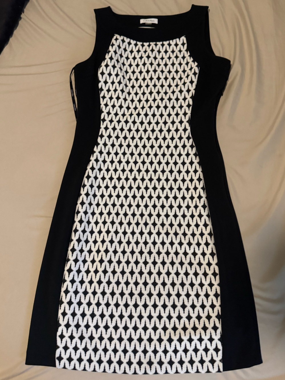 Calvin Klein Black & White Geometric Midi Dress